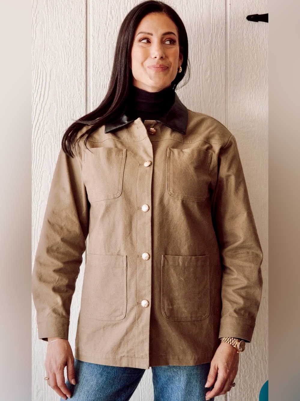 NWT - Brunette The Label Barn Jacket w Gold Buttons in Tan & Brown.